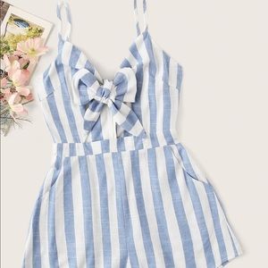 Blue and white tie front romper NWT size small